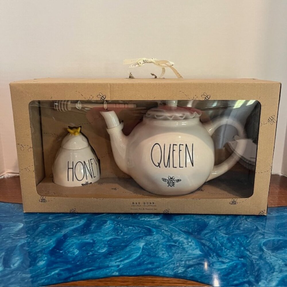 Rae Dunn Queen Bee Teapot & Honey Pot Set NIB